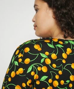 Even&Odd Jersey Dress - Black/orange -Even&Odd Sales Store 007077b113bc45fb838393ada42cc380