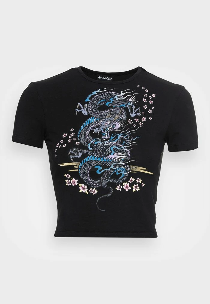 Even&Odd TAYLOR JAPANESE DRAGON WITH FLOWERS TEE - Print T-shirt - Black 6 Even&Odd TAYLOR JAPANESE DRAGON WITH FLOWERS TEE - Print T-shirt - Black - Image 4