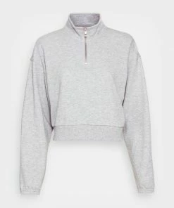 Even&Odd CROPPED WITH HALF ZIP COLLAR - Sweatshirt - Mottled Light Grey -Even&Odd Sales Store 17570d58e0154be78efc8c13d9f4a374