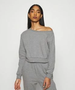 Even&Odd Off Shoulder&Jogger Set - Sweatshirt - Mottled Grey