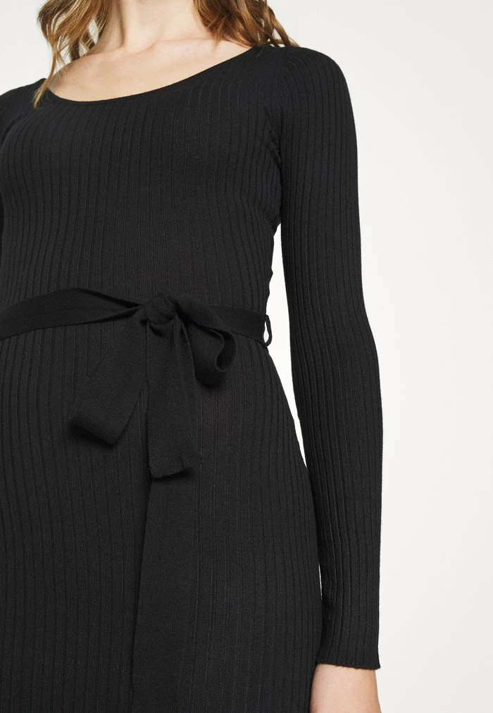 Even&Odd KNIT BELTED MIDI DRESS WITH SLIT - Shift Dress - Black 8 Even&Odd KNIT BELTED MIDI DRESS WITH SLIT - Shift Dress - Black - Image 6