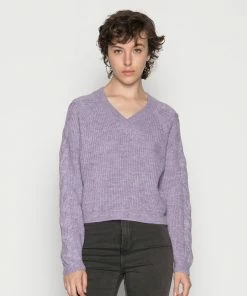 Even&Odd V-NECK CABLE DETAIL - Jumper - Pink/lilac