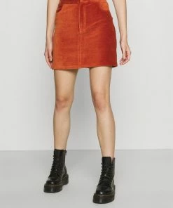 Even&Odd MINI CORDUROY HIGH ELASTIC WAIST SKIRT - Mini Skirt - Brown