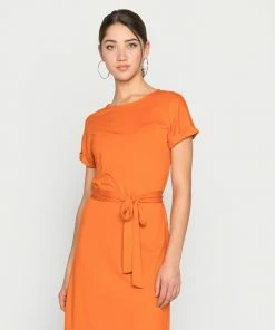 Even&Odd BASIC Short Sleeves Mini Belted Dress - Jersey Dress - Orange