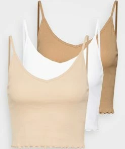 Even&Odd STRAPPY LETTUCE CROP 3 PACK - Top - White/beige/brown