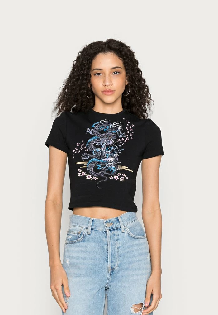Even&Odd TAYLOR JAPANESE DRAGON WITH FLOWERS TEE - Print T-shirt - Black 3 Even&Odd TAYLOR JAPANESE DRAGON WITH FLOWERS TEE - Print T-shirt - Black