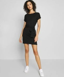 Even&Odd BASIC Short Sleeves Mini Belted Dress - Jersey Dress - Black/black -Even&Odd Sales Store 734acddaee2a41e79c3065f1007bd6be
