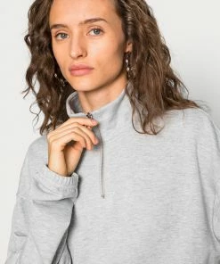 Even&Odd CROPPED WITH HALF ZIP COLLAR - Sweatshirt - Mottled Light Grey -Even&Odd Sales Store 7549243cd89c497880c99fd395b17b4b