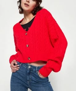 Even&Odd CABLE CARDIGAN - Cardigan - Red -Even&Odd Sales Store 8f012f4b702e4ff69f6f16f6c37604de