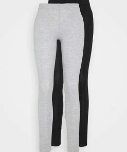 Even&Odd 2 PACK - Leggings - Trousers - Mottled Light Grey/black