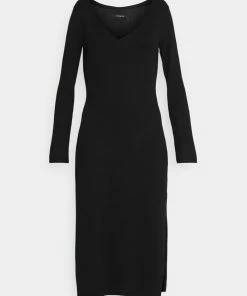 Even&Odd KNIT MAXI V NECK DRESS WITH SLIT - Jumper Dress - Black -Even&Odd Sales Store aa848b9b7bcf4897824ca3c997f6332d