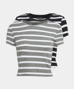 Even&Odd 2 PACK - Print T-shirt - Black/light Grey -Even&Odd Sales Store acfda291eadc419a998f378c699f1b0d