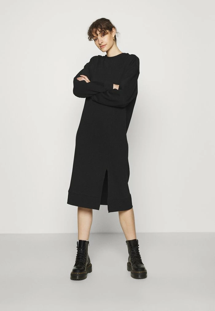 Even&Odd SWEAT - Midi Slit Dress - Day Dress - Black 4 Even&Odd SWEAT - Midi Slit Dress - Day Dress - Black - Image 2
