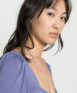 Even&Odd SHIRRING DETAIL LONG SLEEVE CROP WITH GATHER - Long Sleeved Top - Blue -Even&Odd Sales Store bc04be7d80b849d980efcc9b6f9257a8