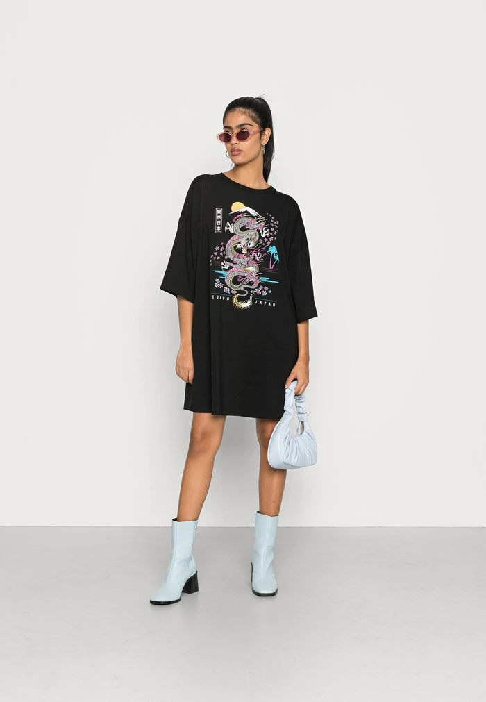 Even&Odd Jersey Dress - Black/multi Coloured 4 Even&Odd Jersey Dress - Black/multi Coloured - Image 2