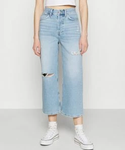Even&Odd Wide Leg Cropped Jeans - Straight Leg Jeans - Light Blue Denim
