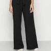 Even&Odd BELT DETAIL WIDE LEG PANTS - Trousers - Black -Even&Odd Sales Store e8d7914b9bd54216af453e99646a500d
