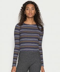 Even&Odd CROPPED CREWNECK LONG SLEEVE - Long Sleeved Top - Blue