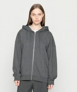 Even&Odd BASIC HOODIE JACKET WITH POCKETS - Hoodie - Mottled Dark Grey